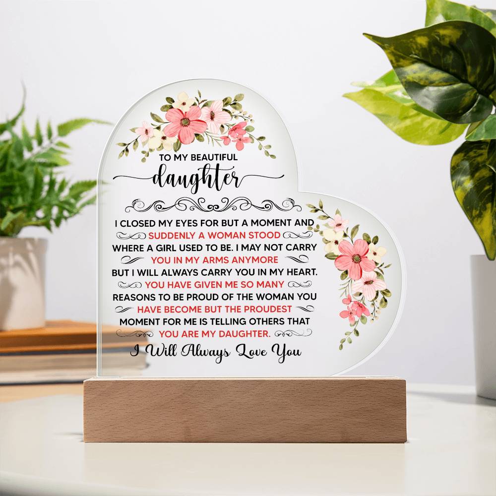 À Ma Magnifique Fille – Plaque Cœur en Acrylique